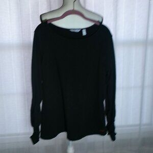 PEACE LOVE WORLD Ruched Long Sleeve Scoop Neck Black Sweater L